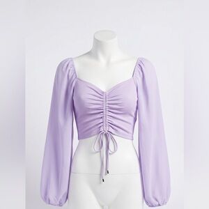 Boture Lilac Ruched Drawstring Blouse With Balloon Sleeves Women’s Size Medium